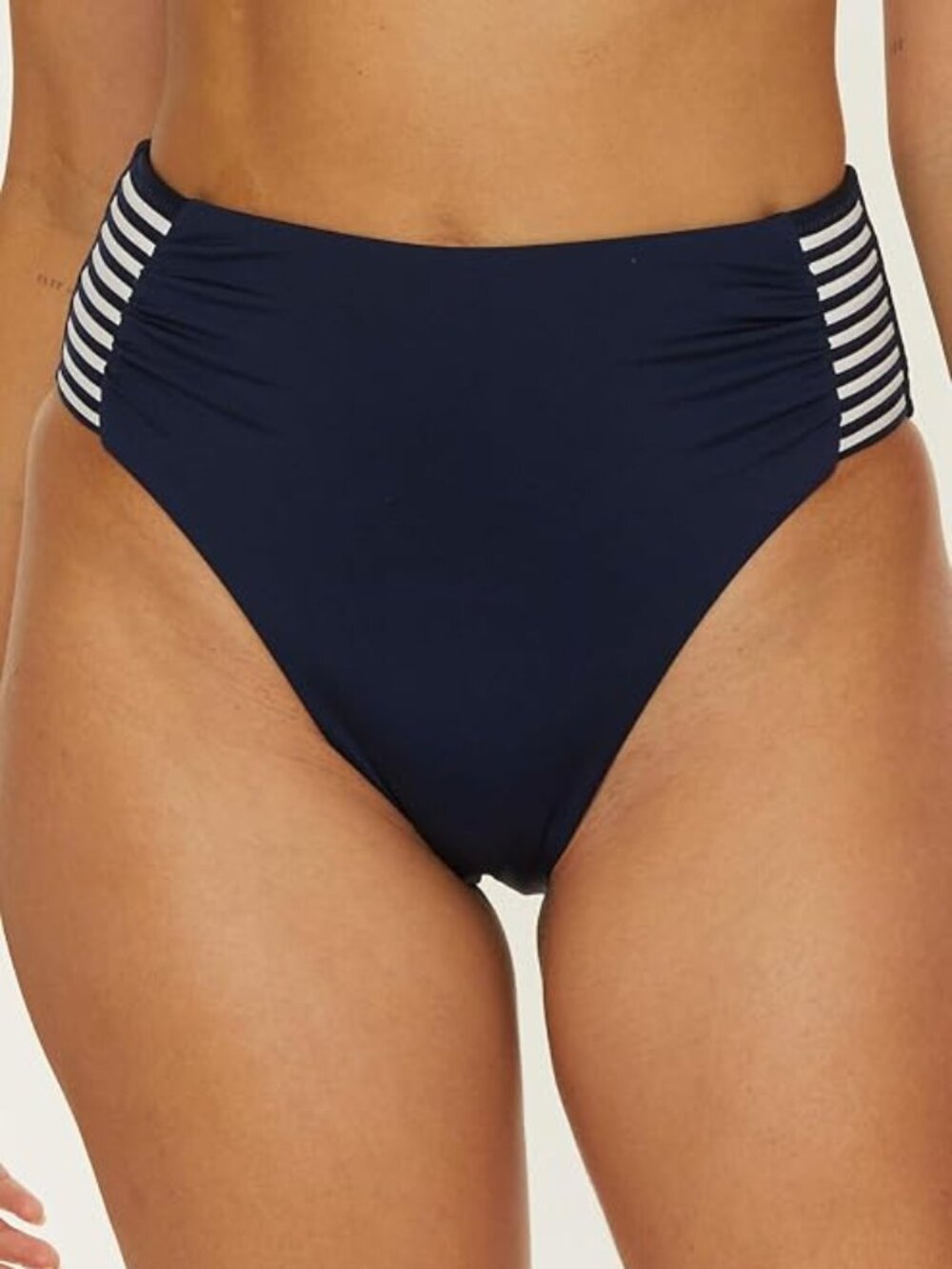 Trina Turk 'Monaco' Striped Tab-Side High-Waist Bikini Bottom, Ink Blue